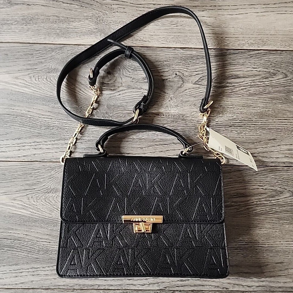 NWT Anne Klein Embossed Black Shoulder Bag Purse